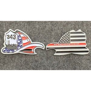 9/11 Helmet Challenge coin Silver Bottle opener FDNY 343 - New